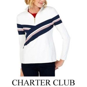 CHARTER CLUB Women Striped White Long Sleeve Half Sleeve Sweater Medium NEW